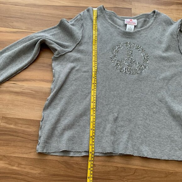 Quacker Factory Peace Sign Embellished Thermal Shirt 2X Gray Pullover READ - Picture 5 of 10